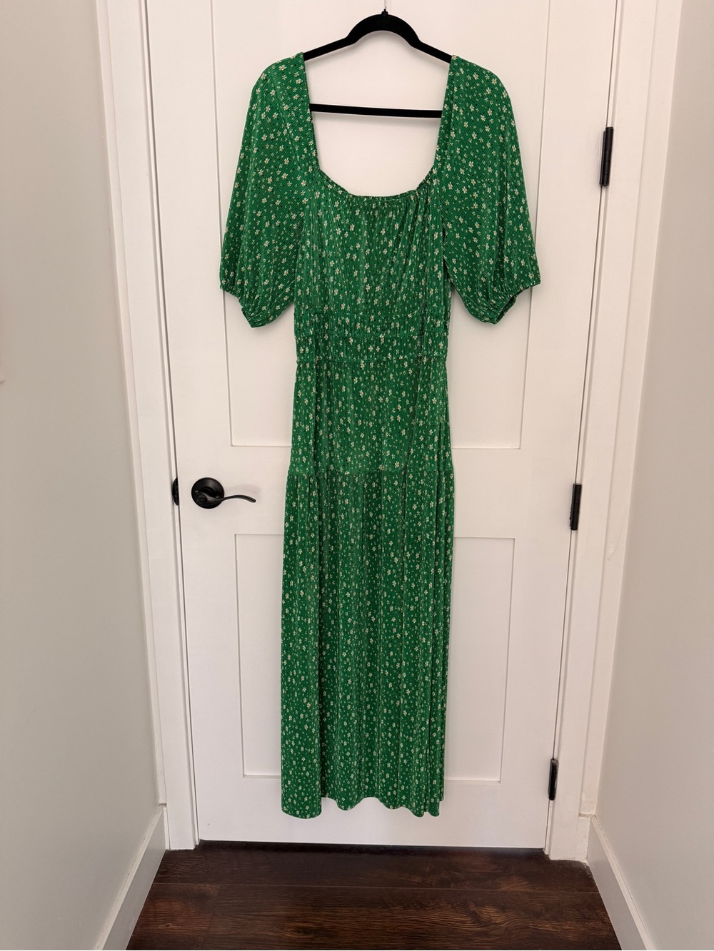 ASOS Design Green Floral Puff Sleeve Maxi Dress